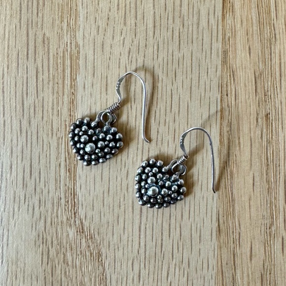Jewelry - Sterling silver solid 925 heart dots dangle earrings Valentine’s jewelry gift